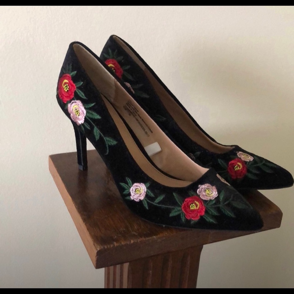 Floral Embroidered Heels